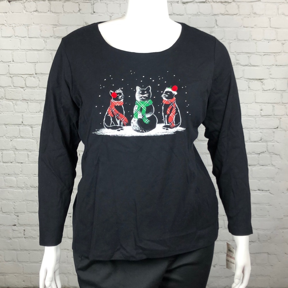 Snowman Cat Christmas Holiday Xmas Top Plus Size 1X - Picture 2 of 6